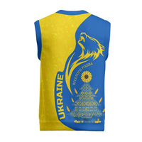 Ukraine Christmas Knitted V-Neck Vest with Howling Wolf Sunflower Tree and Traditional Ornament Design - Wonder Print Shop