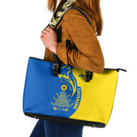 Ukraine Christmas Leather Tote Bag with Howling Wolf Sunflower Tree and Traditional Ornament Design - Wonder Print Shop