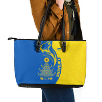 Ukraine Christmas Leather Tote Bag with Howling Wolf Sunflower Tree and Traditional Ornament Design - Wonder Print Shop