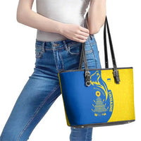 Ukraine Christmas Leather Tote Bag with Howling Wolf Sunflower Tree and Traditional Ornament Design - Wonder Print Shop