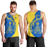 Ukraine Christmas Men Tank Top with Howling Wolf Sunflower Tree and Traditional Ornament Design - Wonder Print Shop