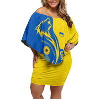 Ukraine Christmas Off Shoulder Short Dress with Howling Wolf Sunflower Tree and Traditional Ornament Design - Wonder Print Shop