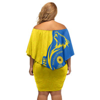 Ukraine Christmas Off Shoulder Short Dress with Howling Wolf Sunflower Tree and Traditional Ornament Design - Wonder Print Shop