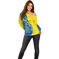 Ukraine Christmas Off Shoulder Sweater with Howling Wolf Sunflower Tree and Traditional Ornament Design - Wonder Print Shop