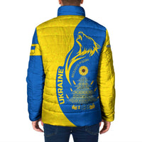 Ukraine Christmas Padded Jacket with Howling Wolf Sunflower Tree and Traditional Ornament Design - Wonder Print Shop