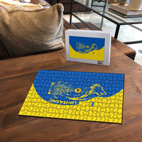 Ukraine Christmas Puzzle with Howling Wolf Sunflower Tree and Traditional Ornament Design - Wonder Print Shop