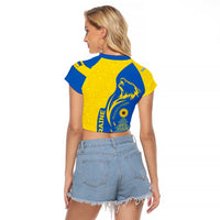 Ukraine Christmas Raglan Cropped T Shirt with Howling Wolf Sunflower Tree and Traditional Ornament Design - Wonder Print Shop