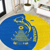 Ukraine Christmas Round Carpet with Howling Wolf Sunflower Tree and Traditional Ornament Design - Wonder Print Shop