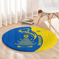 Ukraine Christmas Round Carpet with Howling Wolf Sunflower Tree and Traditional Ornament Design - Wonder Print Shop