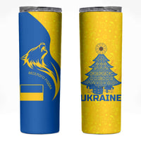Ukraine Christmas Skinny Tumbler with Howling Wolf Sunflower Tree and Traditional Ornament Design - Wonder Print Shop