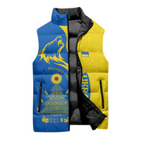 Ukraine Christmas Sleeveless Puffer Jacket with Howling Wolf Sunflower Tree and Traditional Ornament Design - Wonder Print Shop