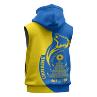 Ukraine Christmas Sleeveless Zip Hoodie with Howling Wolf Sunflower Tree and Traditional Ornament Design - Wonder Print Shop