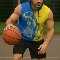 Ukraine Christmas Sleeveless Zip Hoodie with Howling Wolf Sunflower Tree and Traditional Ornament Design - Wonder Print Shop