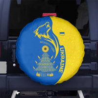 Ukraine Christmas Spare Tire Cover with Howling Wolf Sunflower Tree and Traditional Ornament Design - Wonder Print Shop