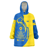 Ukraine Christmas Wearable Blanket Hoodie with Howling Wolf Sunflower Tree and Traditional Ornament Design - Wonder Print Shop