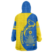 Ukraine Christmas Wearable Blanket Hoodie with Howling Wolf Sunflower Tree and Traditional Ornament Design - Wonder Print Shop