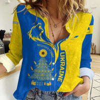 Ukraine Christmas Women Casual Shirt with Howling Wolf Sunflower Tree and Traditional Ornament Design - Wonder Print Shop