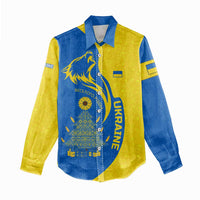 Ukraine Christmas Women Casual Shirt with Howling Wolf Sunflower Tree and Traditional Ornament Design - Wonder Print Shop