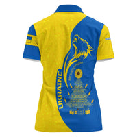 Ukraine Christmas Women Polo Shirt with Howling Wolf Sunflower Tree and Traditional Ornament Design - Wonder Print Shop