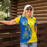 Ukraine Christmas Women Polo Shirt with Howling Wolf Sunflower Tree and Traditional Ornament Design - Wonder Print Shop