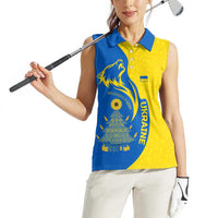 Ukraine Christmas Women Sleeveless Polo Shirt with Howling Wolf Sunflower Tree and Traditional Ornament Design - Wonder Print Shop