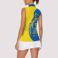 Ukraine Christmas Women Sleeveless Polo Shirt with Howling Wolf Sunflower Tree and Traditional Ornament Design - Wonder Print Shop