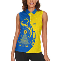 Ukraine Christmas Women Sleeveless Polo Shirt with Howling Wolf Sunflower Tree and Traditional Ornament Design - Wonder Print Shop