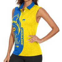 Ukraine Christmas Women Sleeveless Polo Shirt with Howling Wolf Sunflower Tree and Traditional Ornament Design - Wonder Print Shop