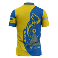 Ukraine Christmas Zipper Polo Shirt with Howling Wolf Sunflower Tree and Traditional Ornament Design - Wonder Print Shop