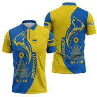 Ukraine Christmas Zipper Polo Shirt with Howling Wolf Sunflower Tree and Traditional Ornament Design - Wonder Print Shop