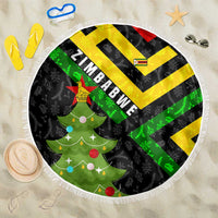 Zimbabwe Christmas Beach Blanket with Flag Colors Xmas Tree and Holiday - Wonder Print Shop