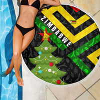Zimbabwe Christmas Beach Blanket with Flag Colors Xmas Tree and Holiday - Wonder Print Shop