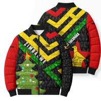 Zimbabwe Christmas Bomber Puffer Jacket with Flag Colors Xmas Tree and Holiday - Wonder Print Shop