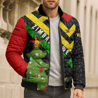 Zimbabwe Christmas Bomber Puffer Jacket with Flag Colors Xmas Tree and Holiday - Wonder Print Shop