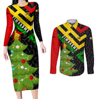 Zimbabwe Christmas Couples Matching Long Sleeve Bodycon Dress and Long Sleeve Button Shirt with Flag Colors Xmas Tree and Holiday - Wonder Print Shop