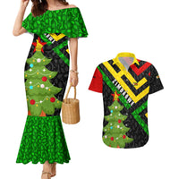 Zimbabwe Christmas Couples Matching Mermaid Dress and Hawaiian Shirt with Flag Colors Xmas Tree and Holiday - Wonder Print Shop