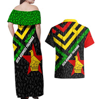 Zimbabwe Christmas Couples Matching Off Shoulder Maxi Dress and Hawaiian Shirt with Flag Colors Xmas Tree and Holiday - Wonder Print Shop