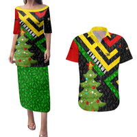 Zimbabwe Christmas Couples Matching Puletasi and Hawaiian Shirt with Flag Colors Xmas Tree and Holiday - Wonder Print Shop