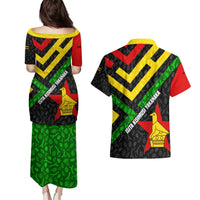 Zimbabwe Christmas Couples Matching Puletasi and Hawaiian Shirt with Flag Colors Xmas Tree and Holiday - Wonder Print Shop