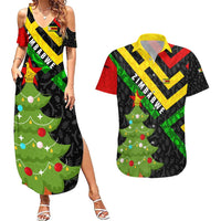 Zimbabwe Christmas Couples Matching Summer Maxi Dress and Hawaiian Shirt with Flag Colors Xmas Tree and Holiday - Wonder Print Shop