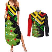 Zimbabwe Christmas Couples Matching Summer Maxi Dress and Long Sleeve Button Shirt with Flag Colors Xmas Tree and Holiday - Wonder Print Shop