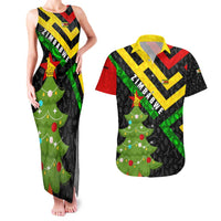 Zimbabwe Christmas Couples Matching Tank Maxi Dress and Hawaiian Shirt with Flag Colors Xmas Tree and Holiday - Wonder Print Shop