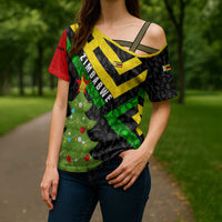 Zimbabwe Christmas Cross Shoulder Shirt with Flag Colors Xmas Tree and Holiday - Wonder Print Shop