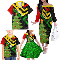 Zimbabwe Christmas Family Matching Off The Shoulder Long Sleeve Dress and Hawaiian Shirt with Flag Colors Xmas Tree and Holiday - Wonder Print Shop