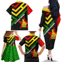 Zimbabwe Christmas Family Matching Off The Shoulder Long Sleeve Dress and Hawaiian Shirt with Flag Colors Xmas Tree and Holiday - Wonder Print Shop
