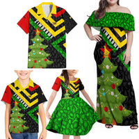 Zimbabwe Christmas Family Matching Off Shoulder Maxi Dress and Hawaiian Shirt with Flag Colors Xmas Tree and Holiday - Wonder Print Shop