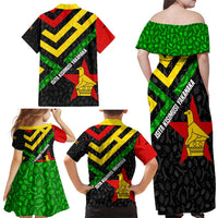 Zimbabwe Christmas Family Matching Off Shoulder Maxi Dress and Hawaiian Shirt with Flag Colors Xmas Tree and Holiday - Wonder Print Shop