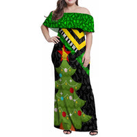 Zimbabwe Christmas Family Matching Off Shoulder Maxi Dress and Hawaiian Shirt with Flag Colors Xmas Tree and Holiday - Wonder Print Shop
