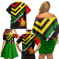 Zimbabwe Christmas Family Matching Off Shoulder Short Dress and Hawaiian Shirt with Flag Colors Xmas Tree and Holiday - Wonder Print Shop