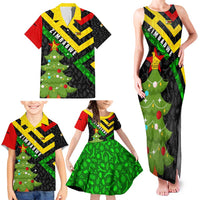 Zimbabwe Christmas Family Matching Tank Maxi Dress and Hawaiian Shirt with Flag Colors Xmas Tree and Holiday - Wonder Print Shop